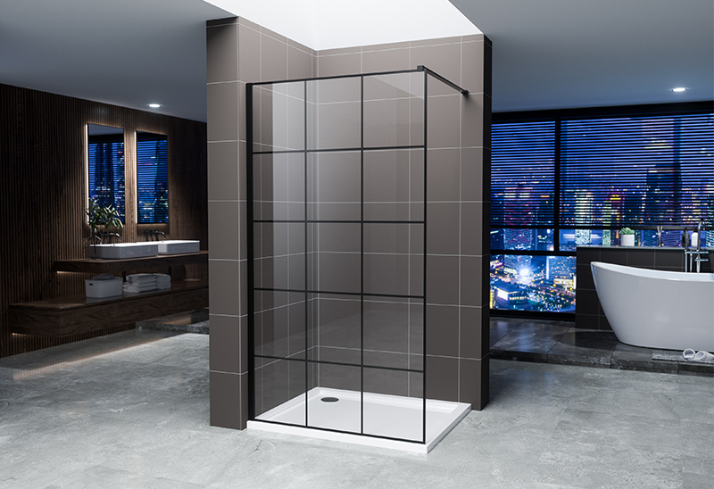 A20P-5 BLACK 6/8/10mm Kaca Walk In Shower Enclosure