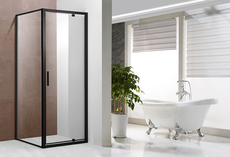 A1424 4/5/6mm Kaca Pivot Black Shower Enclosure